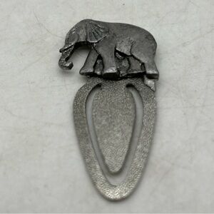 Rare Vtg METZKE 1978 Pewter Elephant Book Page Marker 2” Silver Color